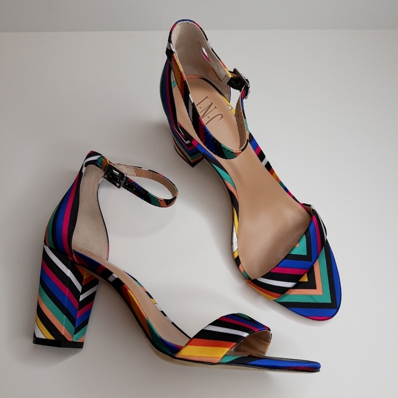 INC International Concepts Vibrant Fabric Striped Sandals Block Heel Size 9 - Picture 2 of 10